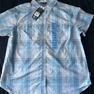 Eddie Bauer Women's Short Sleeve Adventure Shirt Blue Plaid Large